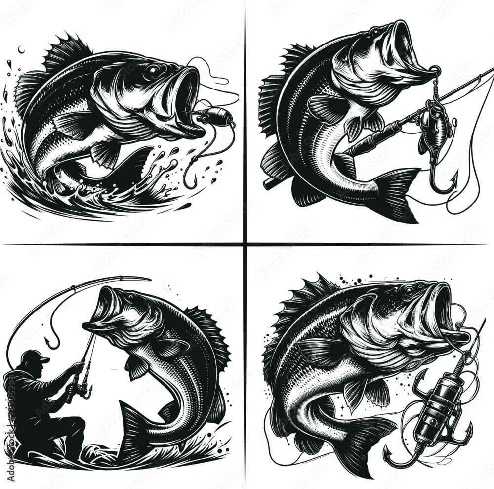 Bass fishing , Fisherman catching fish , Father's Day, fishing hooker ,Funny Fishing vector File Bass fishing , Fisherman catching fish , Father's Day, fishing hooker ,Funny Fishing vector File