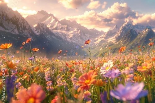 Meadows filled with blooming flowers