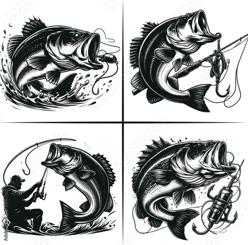 Bass fishing , Fisherman catching fish , Father's Day, fishing hooker ,Funny Fishing vector File