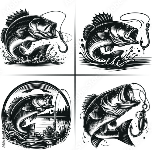 Bass fishing , Fisherman catching fish , Father's Day, fishing hooker ,Funny Fishing vector File