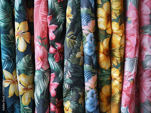 Beach sarongs in tropical prints photo
