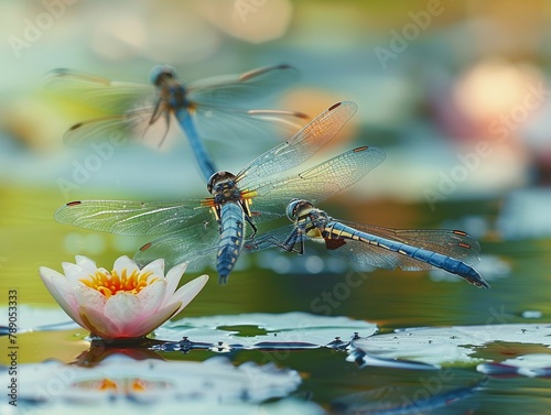 Dragonflies hovering over ponds photo