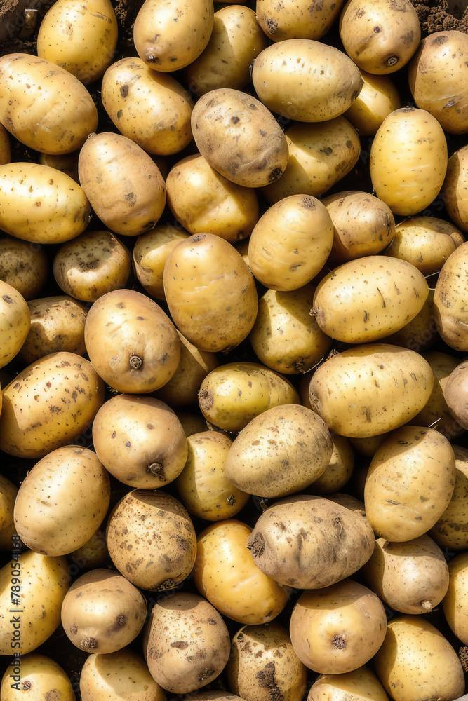Top down view of many organic, freshly dug potatoes. Agricultural background texture Top down view of many organic, freshly dug potatoes. Agricultural background texture