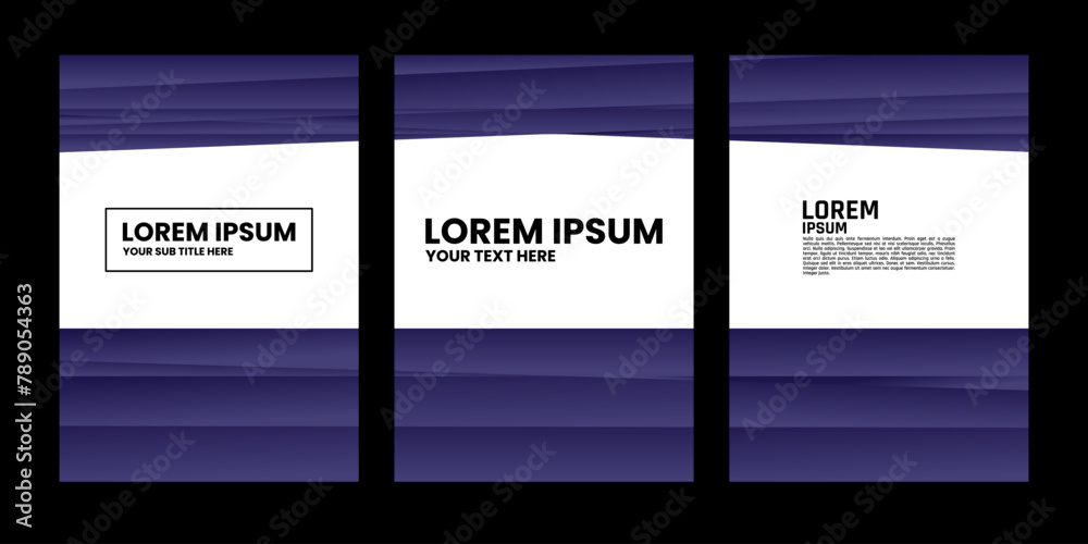Fototapeta premium Three panels with a blue and purple gradient background and a white box in the center.