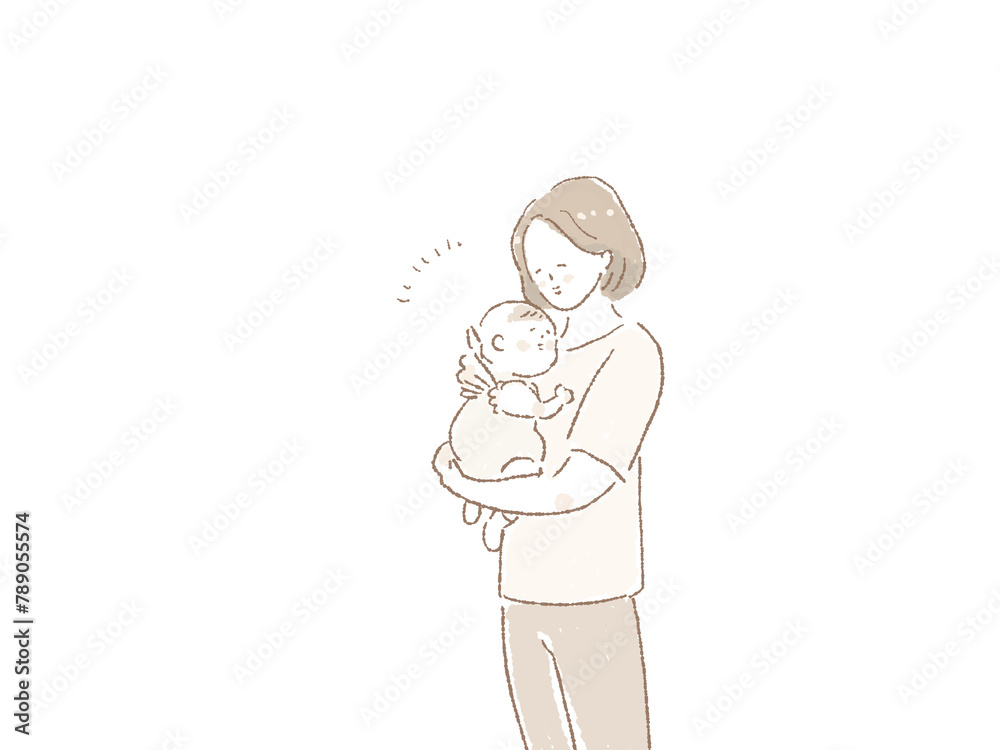 赤ちゃんを抱っこする女性、お母さん