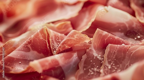 closeup slices italian jamon meat meat texture close up background meat : Generative AI photo