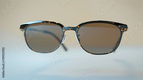 A sleek pair of sunglasses floating mid-air, radiating sophistication 