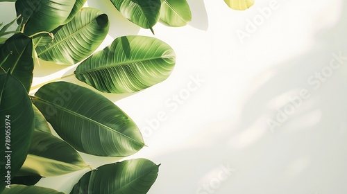 Real leaves with white copy space backgroundTropical Botanical nature concepts design : Generative AI photo