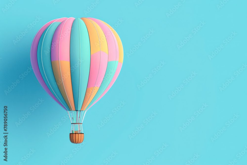 3d isometric icon cute colorful hot air balloon on pastel blue background