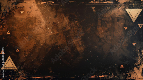 Abstract grungy background with distressed triangles and brown tones.