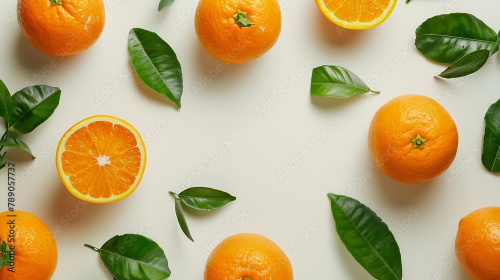 Fresh orange citrus fruit with green leaves on white background : Generative AI