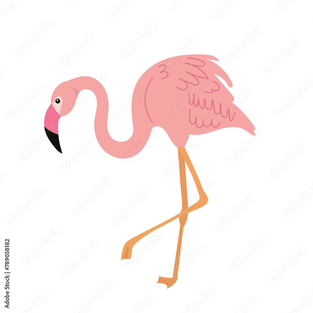Naklejka premium pink flamingo in flat style on white background vector