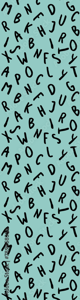 template with the image of keyboard symbols. set of letters. Surface template. pastel green blue background. Vertical image. Vertical banner for insertion into site.