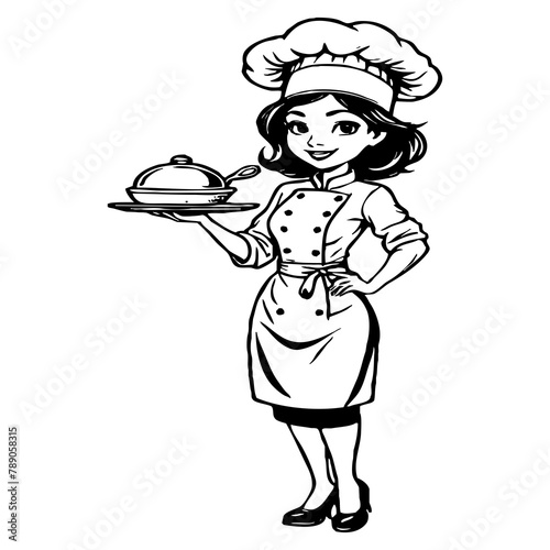 Cook . Fictional character. Black and white illustration. Generated by Ai