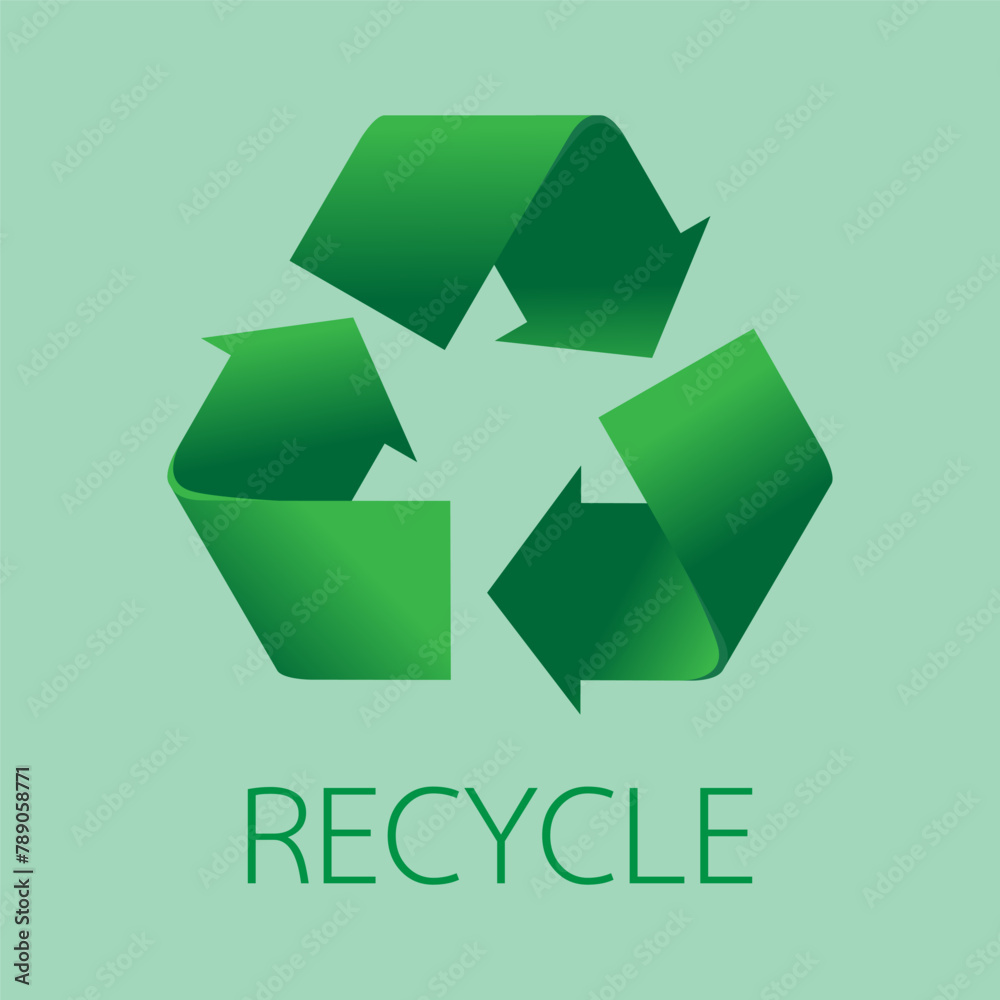 Recycle symbol isolated on green background. Recycle symbol isolated on green background.
