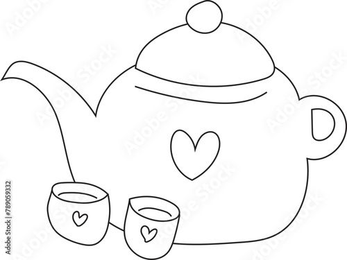 Hand drawn teapot on a transparent background.
