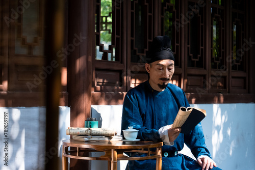 Photography ancient person reading book