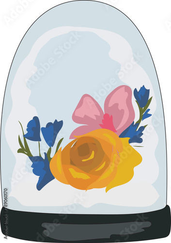 Snow globe with flower illustration on transparent background. 