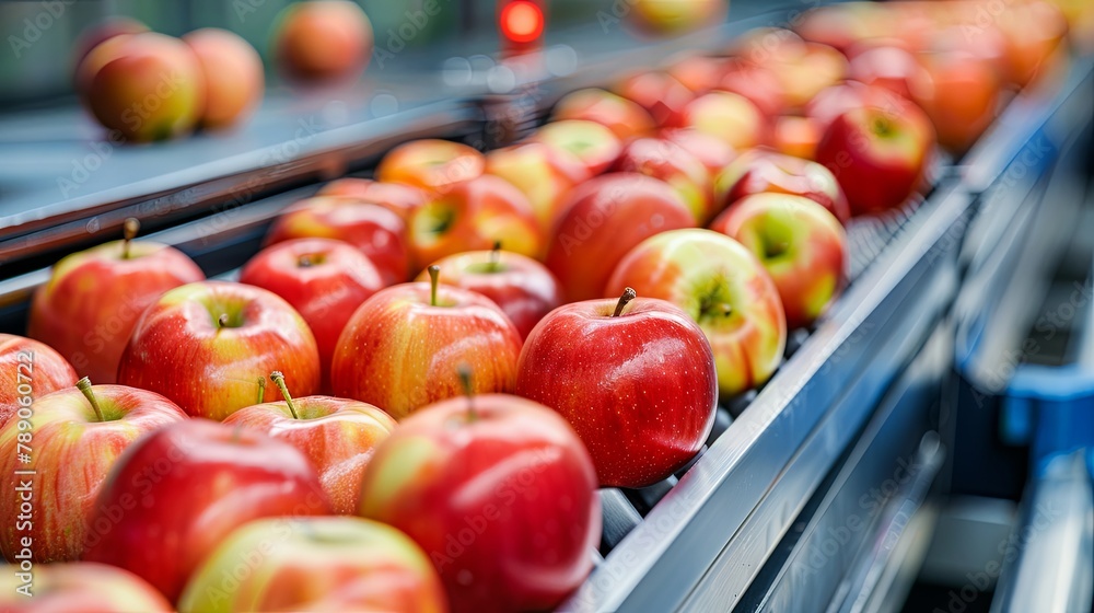 Fresh red apples on supermarket conveyor belt Fresh red apples on supermarket conveyor belt