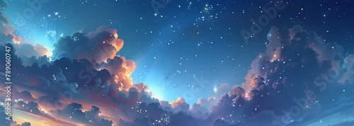 Enchanting twilight sky infused with stars and clouds