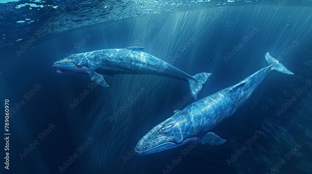 Majestic underwater dance of humpback whales in the deep blue sea Majestic underwater dance of humpback whales in the deep blue sea