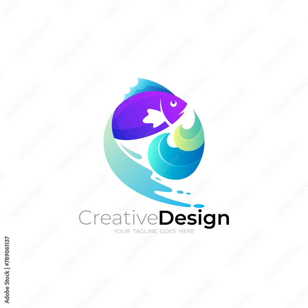 Marine life logo template, fish logo template, blue color Marine life logo template, fish logo template, blue color