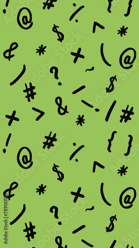 pattern with the image of keyboard symbols. Punctuation marks. Template for applying to the surface. pea background. Vertical image. Vertical banner for insertion into site.