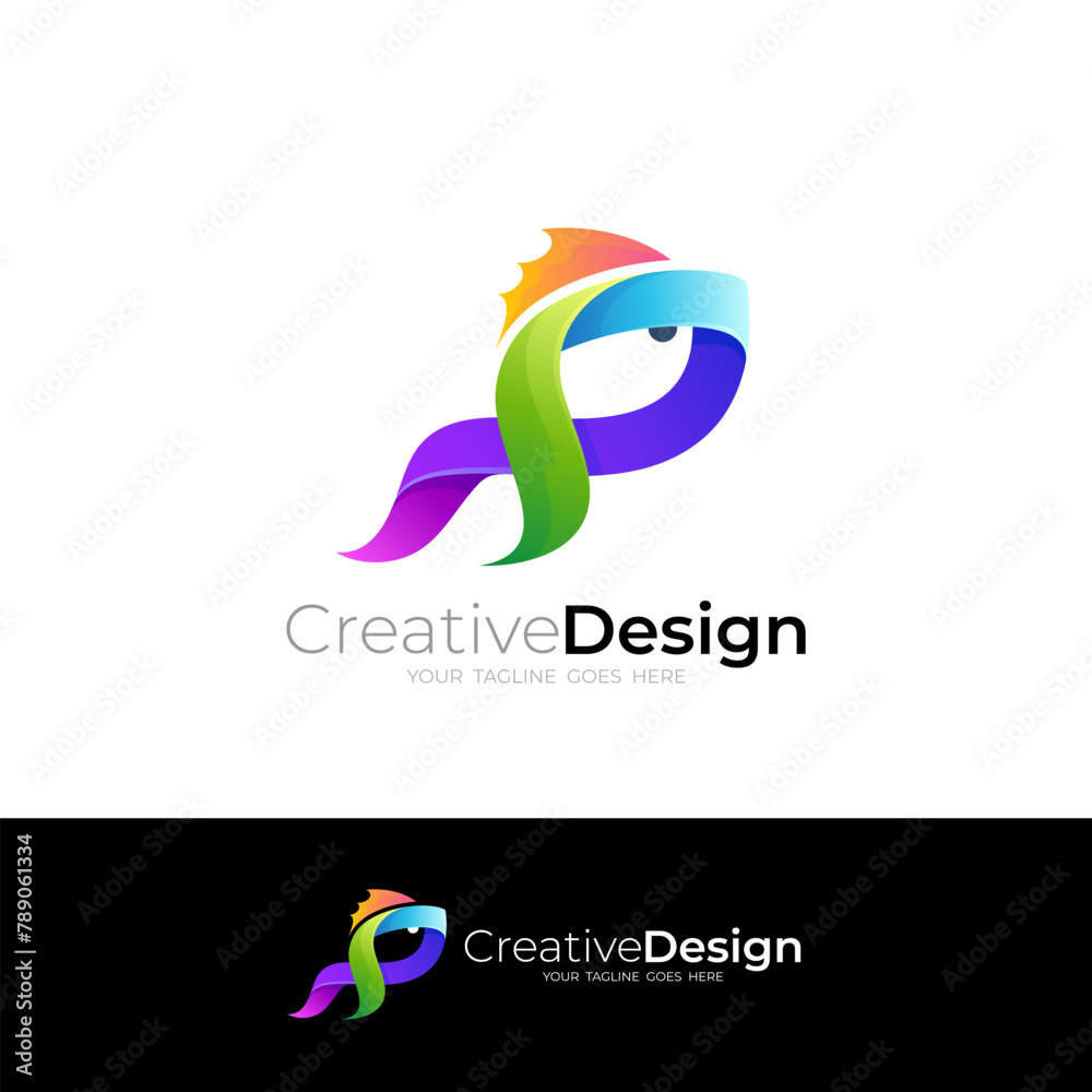 Simple fish logo, colorful design template, 3d style Simple fish logo, colorful design template, 3d style