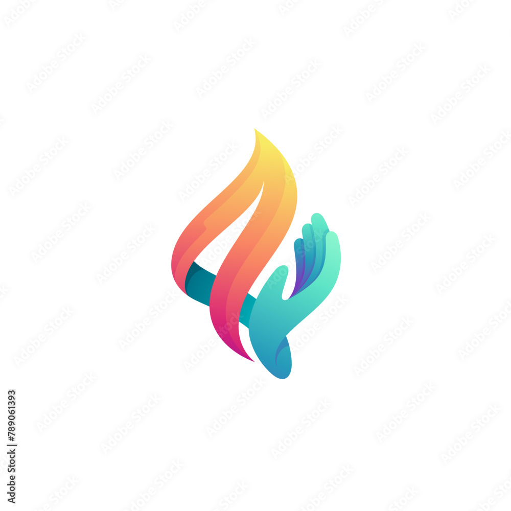 Hand care logo with fire design combination, 3d colorful Hand care logo with fire design combination, 3d colorful