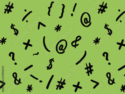 pattern with the image of keyboard symbols. Punctuation marks. Template for applying to the surface. pea background. Horizontal image.