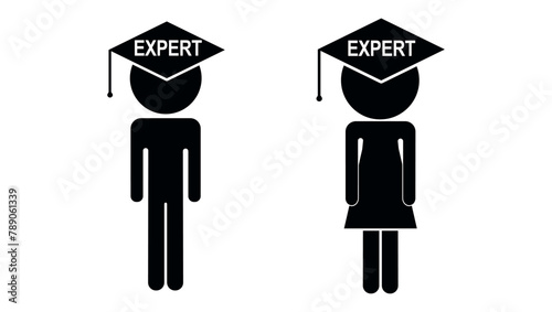 Expert emblem, male expert, female expert. black isolated silhouette