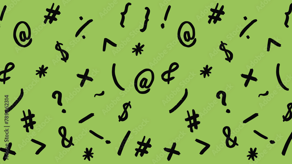pattern with the image of keyboard symbols. Punctuation marks. Template for applying to the surface. pea background. Horizontal image.