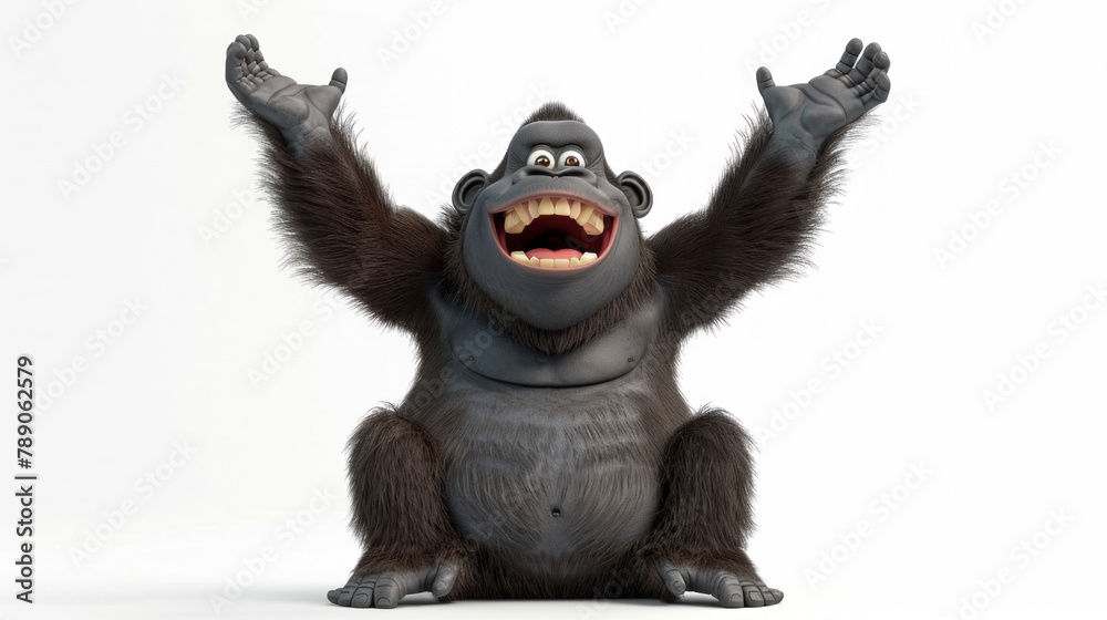 3d cartoon character little gorilla smiling isolated on white background