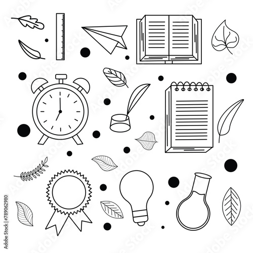 collection of black and white back to school icons (doodle)