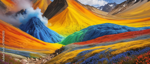 Abstract image of colorful mountainslandscape in the mountains  in vivid hues