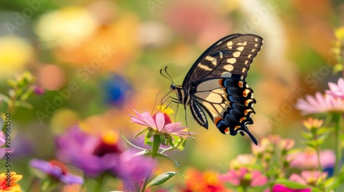 A close-up of a swallowtail butterfly feeding on nectar from a colorful bouquet of wildflowers  illustrating the essential role of butterflies in ecosystem health.