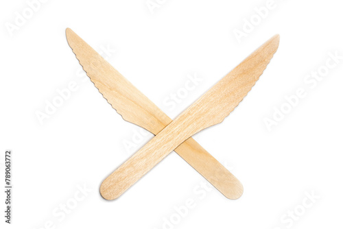 Crossed Wooden Knives, Isolated On White Background