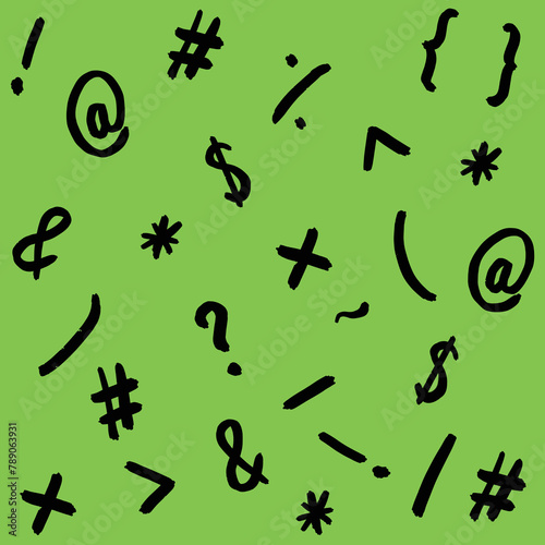pattern with the image of keyboard symbols. Punctuation marks. Template for applying to the surface. pea background. Square image.