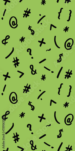 pattern with the image of keyboard symbols. Punctuation marks. Template for applying to the surface. pea background. Vertical image.