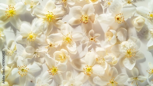 Jasmine flowers pattern top view flat lay Composition of jasmine flowers Holiday and summer concept   Generative AI
