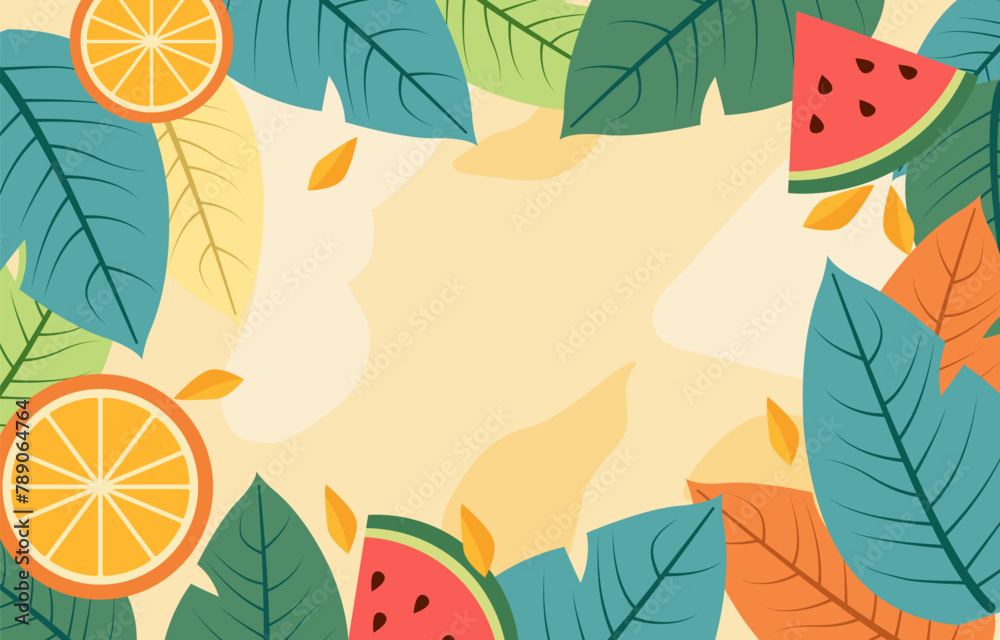 Fototapeta premium Empty Greeting Card of Summer Watermelon Leaf Frame Background