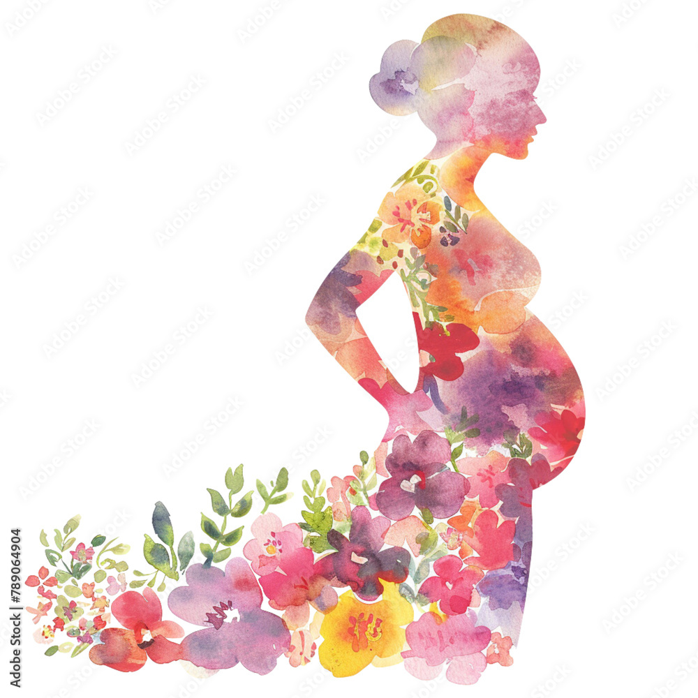 Fototapeta premium Cosmic Watercolor Pregnancy and Floral Art