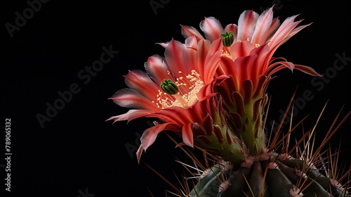 The Echinopsis is a species of cactus that is popularly used for home decoration close up shot on black background : Generative AI photo