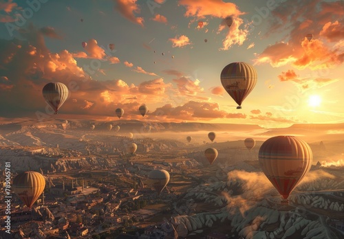 Dreamy Skies: Hot Air Balloons Dance Over Cappadocia's Enchanting Landscape photo