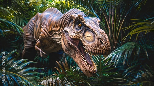 Majestic Tyrannosaurus rex looming in lush prehistoric jungle © volga