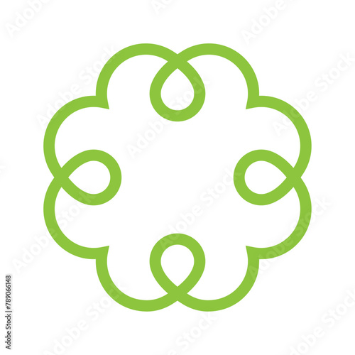 Vector green intertwined line cloverleaf isolated on white background