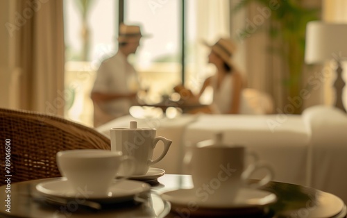 Wallpaper Mural Couple Relaxing with Hotel Room Service - Travel Experience, Intimate Vacation, Luxury Hotel Stay. Torontodigital.ca