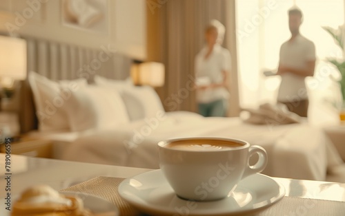Couple Relaxing with Hotel Room Service - Travel Experience  Intimate Vacation  Luxury Hotel Stay.