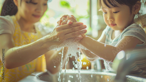 手を洗う日本人の子供