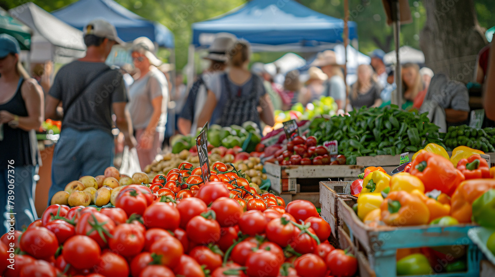 Vibrant Farmers Market: Shoppers Exploring Fresh Produce